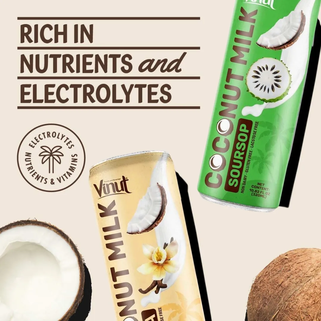 Coconut Milk w Vanilla | 320ml (Pack of 24) VINUT, Plant Based, Non-GMO, No Added Sugar, Essential Electrolytes, OEM ODM