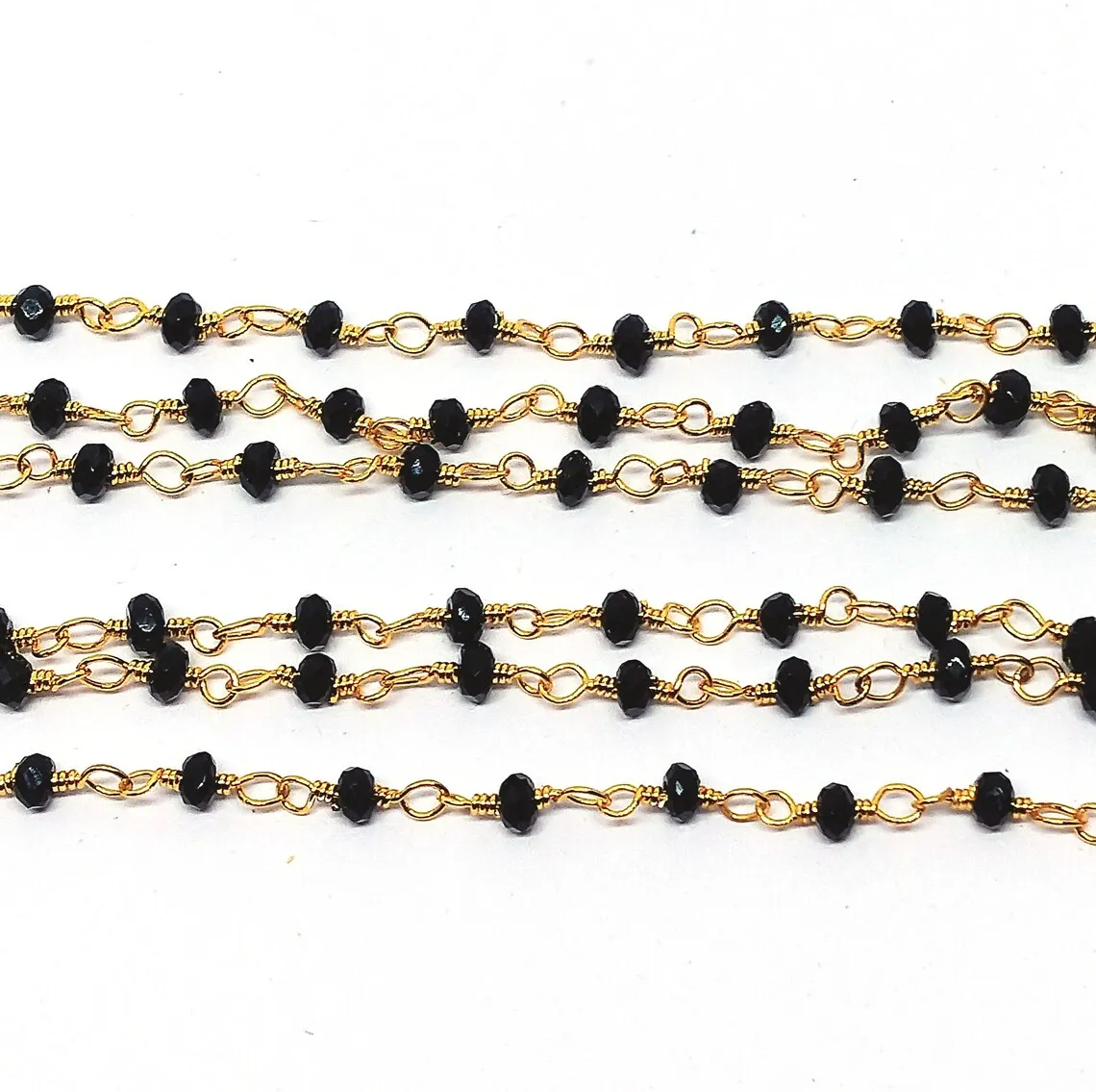 Black Spinel Beaded Rosary Chain, Rondelle 2-2.5mm Silver Plating Chain, Wholesale Bulk Rosary Chain Rolls, Jewelry Making Beads