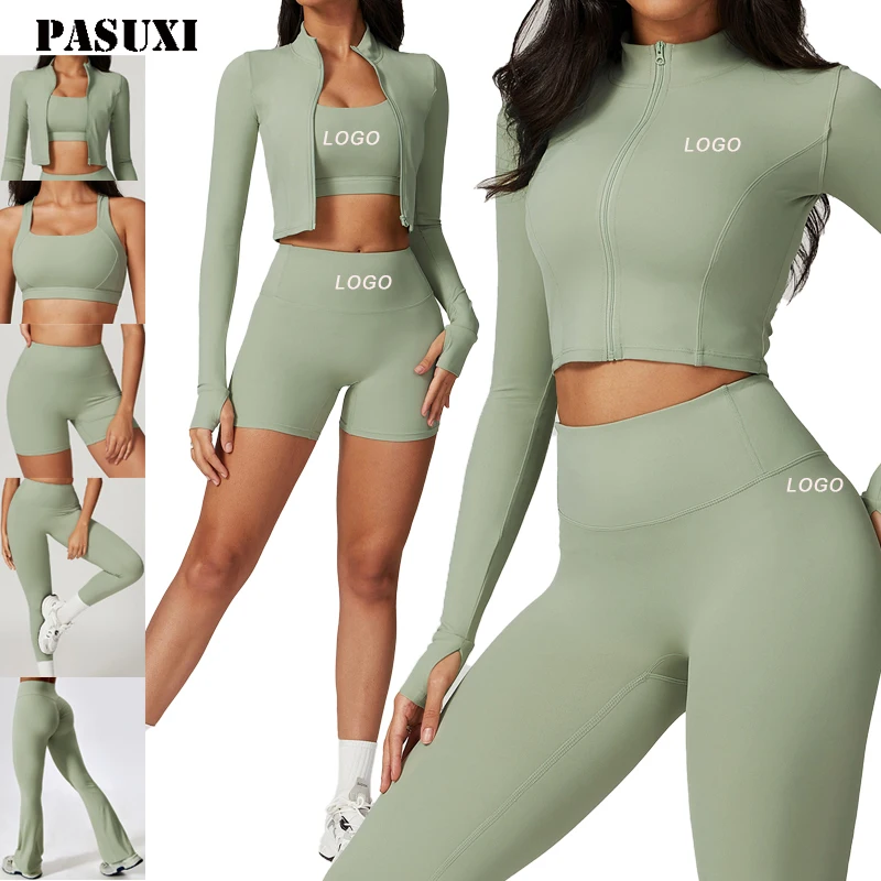 PASUXI 2024 Seamless Activewear Plus Size Yoga Set Womens Workout Gym Fitness Sets With Zipper Jacket