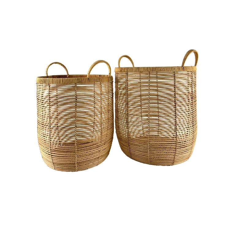 Low MOQ New model Rattan Storage Basket with convenience handles Set 2 for home hotel usages From Vietnamese Supplier