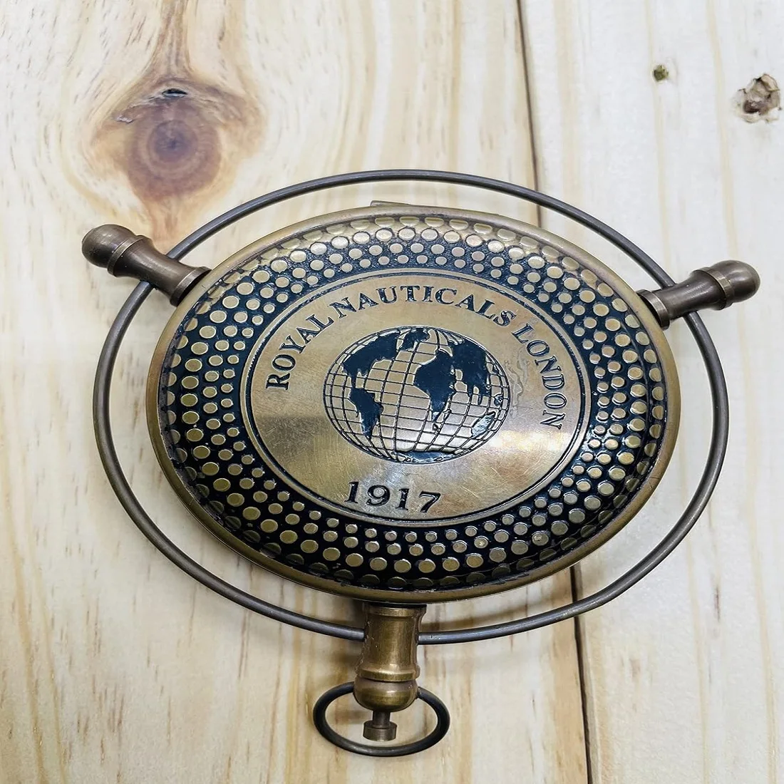 Antique Brass Royal Nautical London Compass 1917 Push Button Compass for Camping Hiking Best for Gift Home and Office Table Top