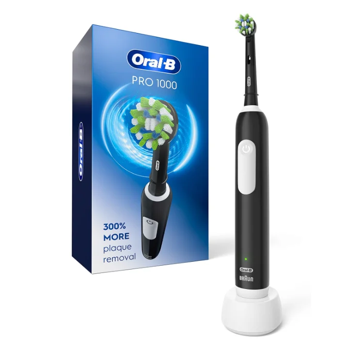Oral-B Pro 1000 Rechargeable Electric Toothbrush, Black with Pressure Sensor