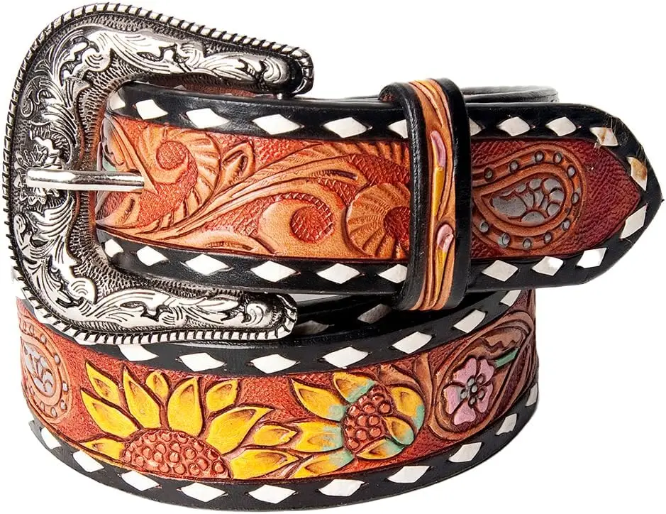 New Arrival Genuine Leather Western Hand Tooled And Hand Painted Belts Real Handmade Tooled Leather Unisex Waist Belts