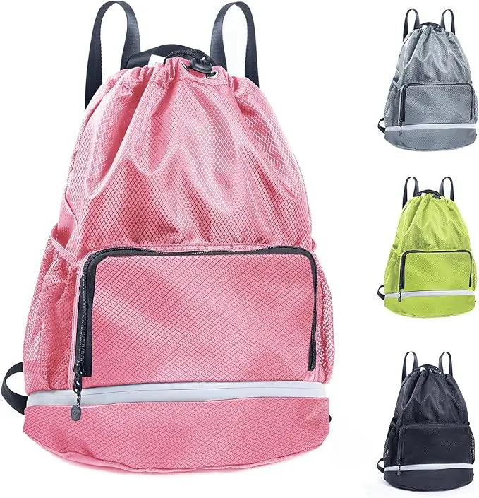 Mesh Beach Bag with Zipper Large  Swim Bag Large Mesh Duffle Beach Backpack Sports Drawstring Backpack - Gym Bag