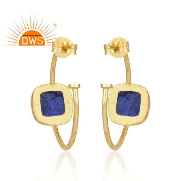 New Stylish Design 925 Sterling Silver 18K Gold Plated Natural Lapis Gemstone Earring Custom Jewelry For Women Gift For Her
