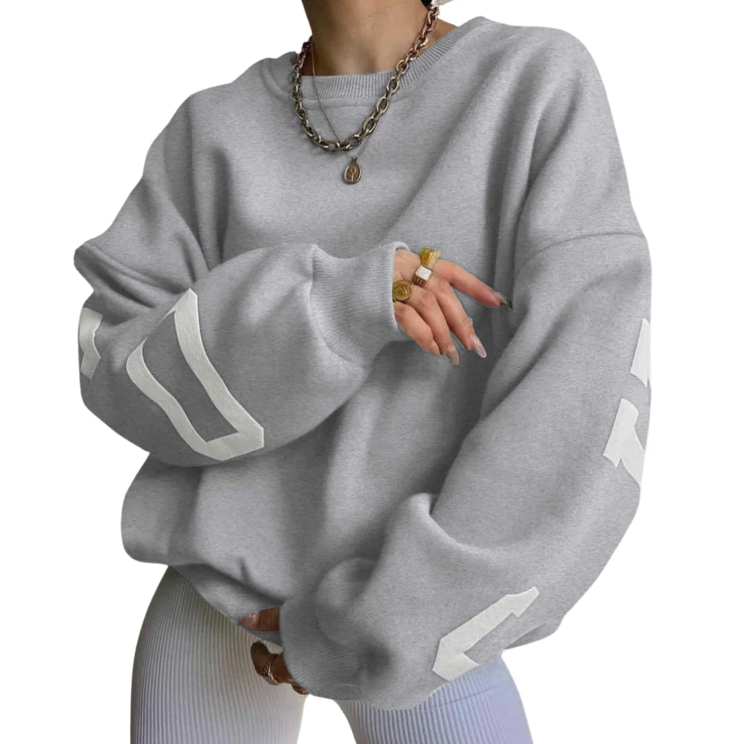 Buy Gray Oversized Winter Sweatshirt for Women Drop Shoulder Trendy Sleeve Design Comfortable Fit Custom Sweatshirts