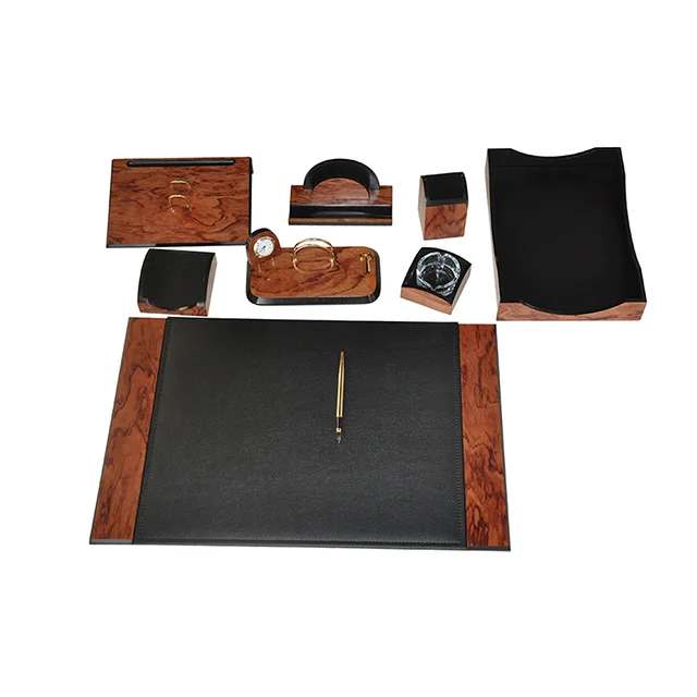 Charisma 9 Pieces Wooden & Leather Desk Organizer Set
