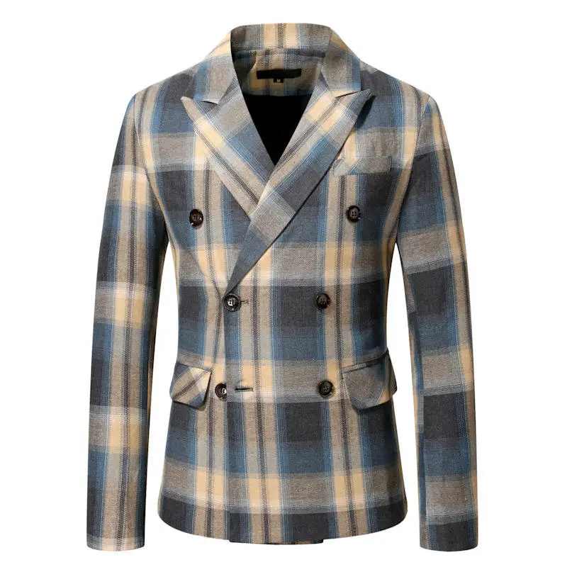 Low MOQ Mens Plaid Blazer Sports Coat Casual Slim Fit Checkered Blazer for Men Wedding Coats Classic plaid blazer