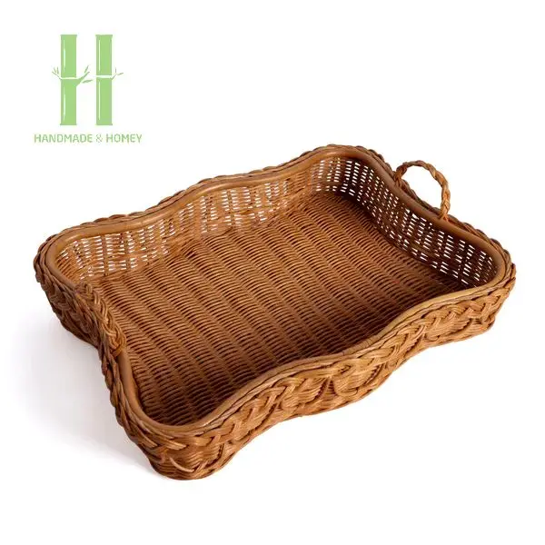 Best Seller Natural Rattan Scalloped Wicker Tray OEM Seagrass Serving Tray Table Centerpieces Decoration from Vietnam