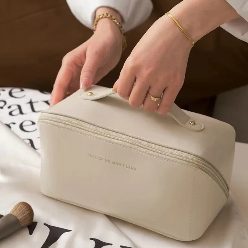 Large Capacity Pink Black Beige Brown PU Leather Travel Luggage Toiletry Organizer Waterproof Portable Makeup Cosmetic Bag