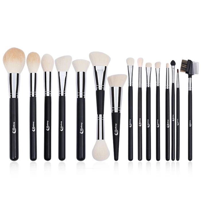 Dongshen 15pcs makeup brushes custom logo top quality synthetic hair private label wooden vegan makeup brush set
