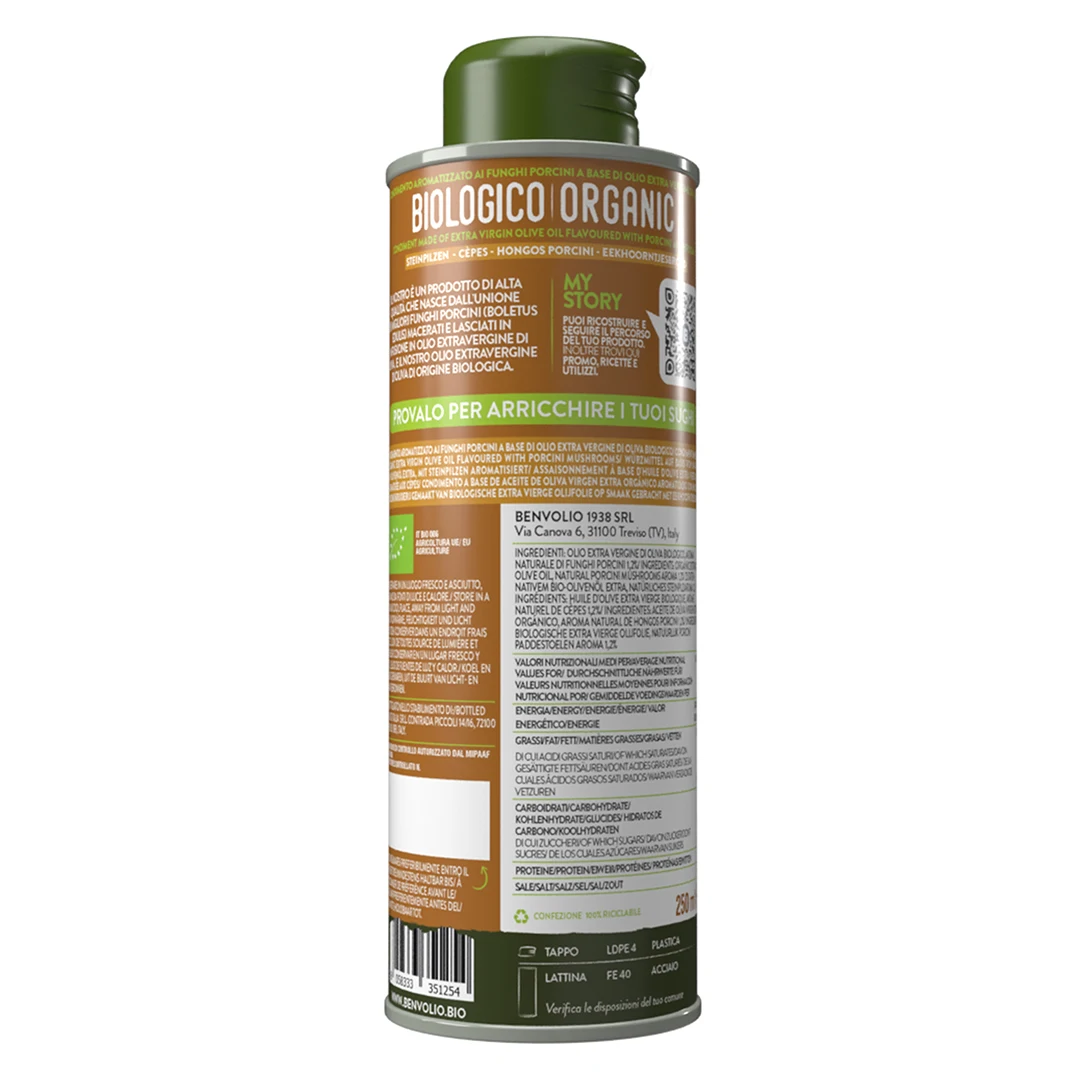 BENVOLIO 1938 ORGANIC PORCINI MUSHROOMS INFUSED EXTRA VIRGIN OLIVE OIL 6X250ml HIGH QUALITY FLAVOURED PORCINI OIL