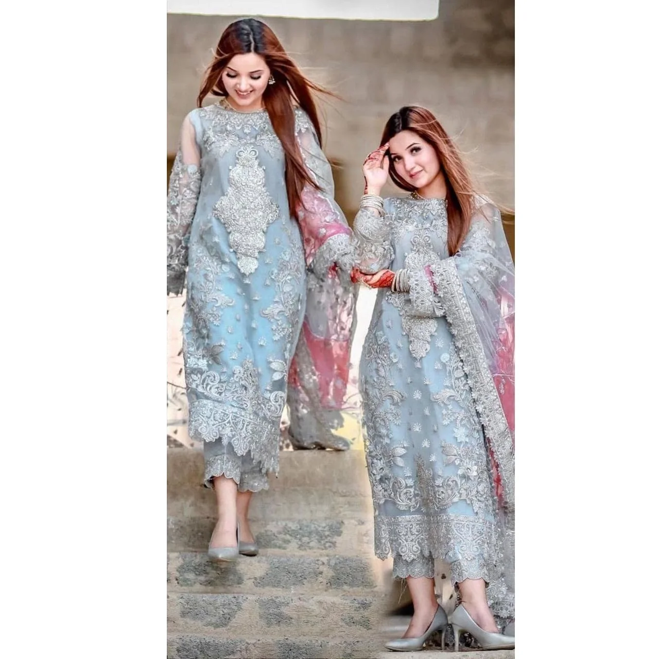 YELLOW COLOR Pakistani Custom size Muslim women dress with embroidery print design Pakistani Dress for Women WS INTERNATIONAL