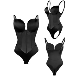 European and American Seamless Backless Push Up Bodysuit Strap Body Shaper Concealed Bra Straps Black
