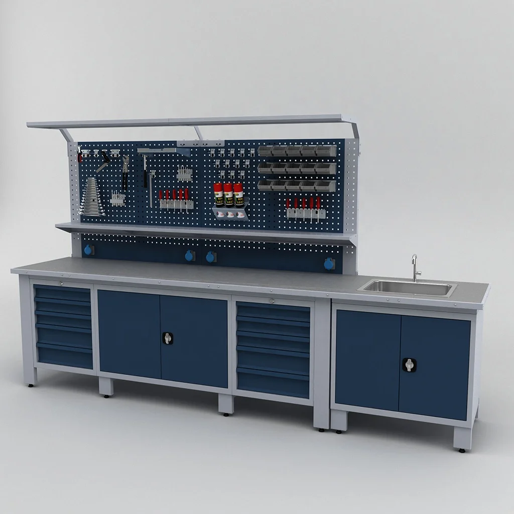 High Quality Steel Workshop Heavy Duty Storage Cabinet with Drawers Hinged Door Cabinets Sink Section