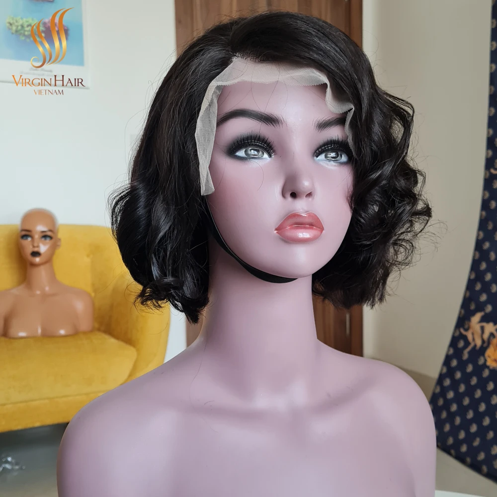 Super Double Drawn Vietnamese Hair Natural Wavy Short Hd Lace Frontal Raw Cambodian Hair Wig