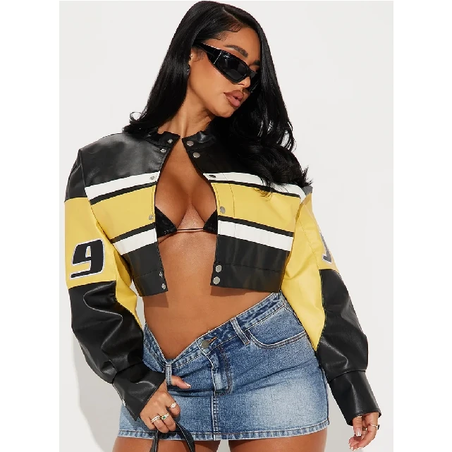 Plus Size Breathable Women Varsity Jacket Custom Logo Embroidered Leather Sleeve Crop Women Letterman Baseball Jackets