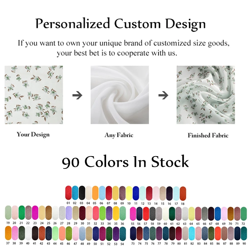 China Manufacture  90 colors Goods 6/8/10/12MM 100% Mulberry Silk chiffon printing Fabric in stock