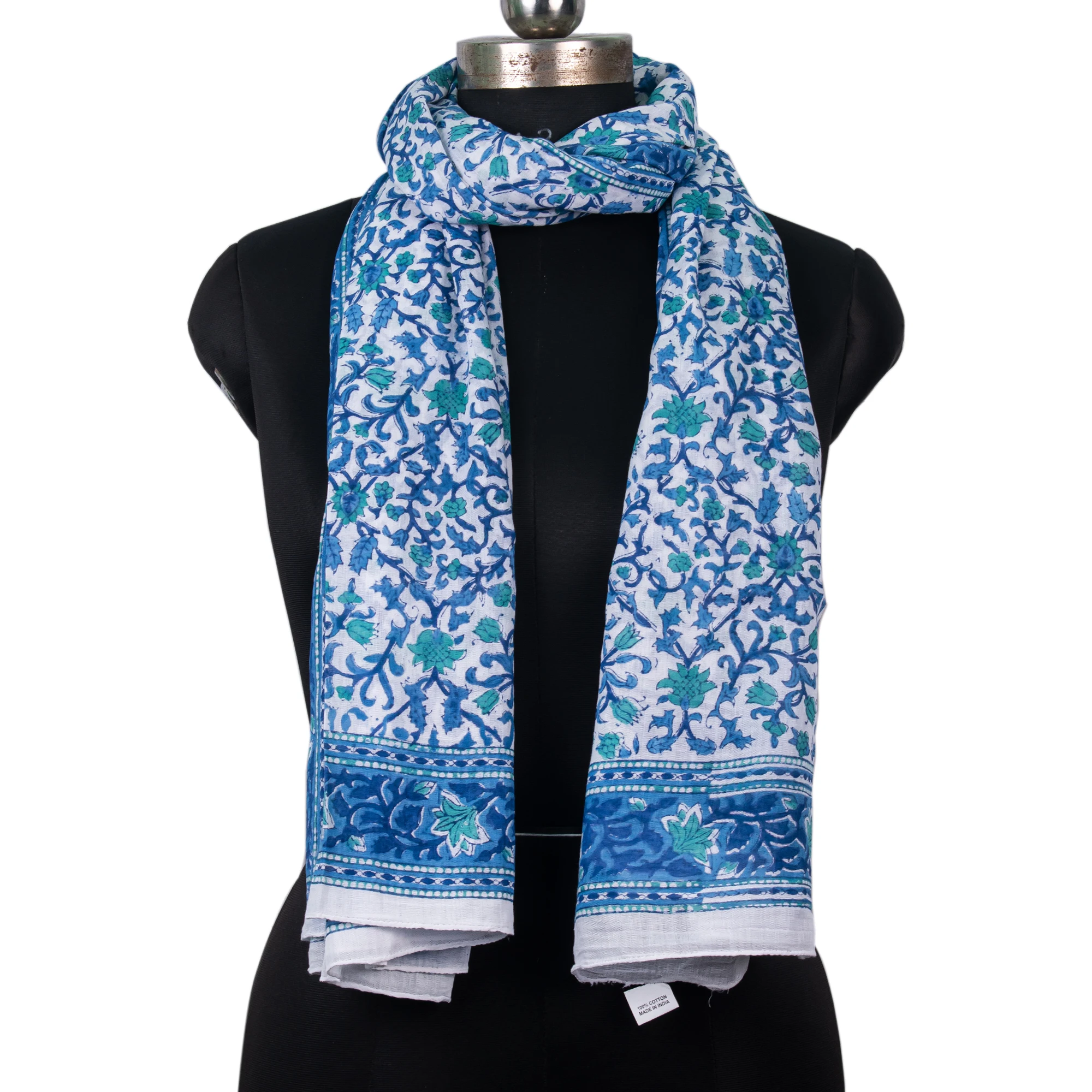 Ethnic Style Head Wrap Scarves Floral Block Printed Cotton Scarf Indian Handmade Sarong White Beach Cover Ups Pareo Wholesale