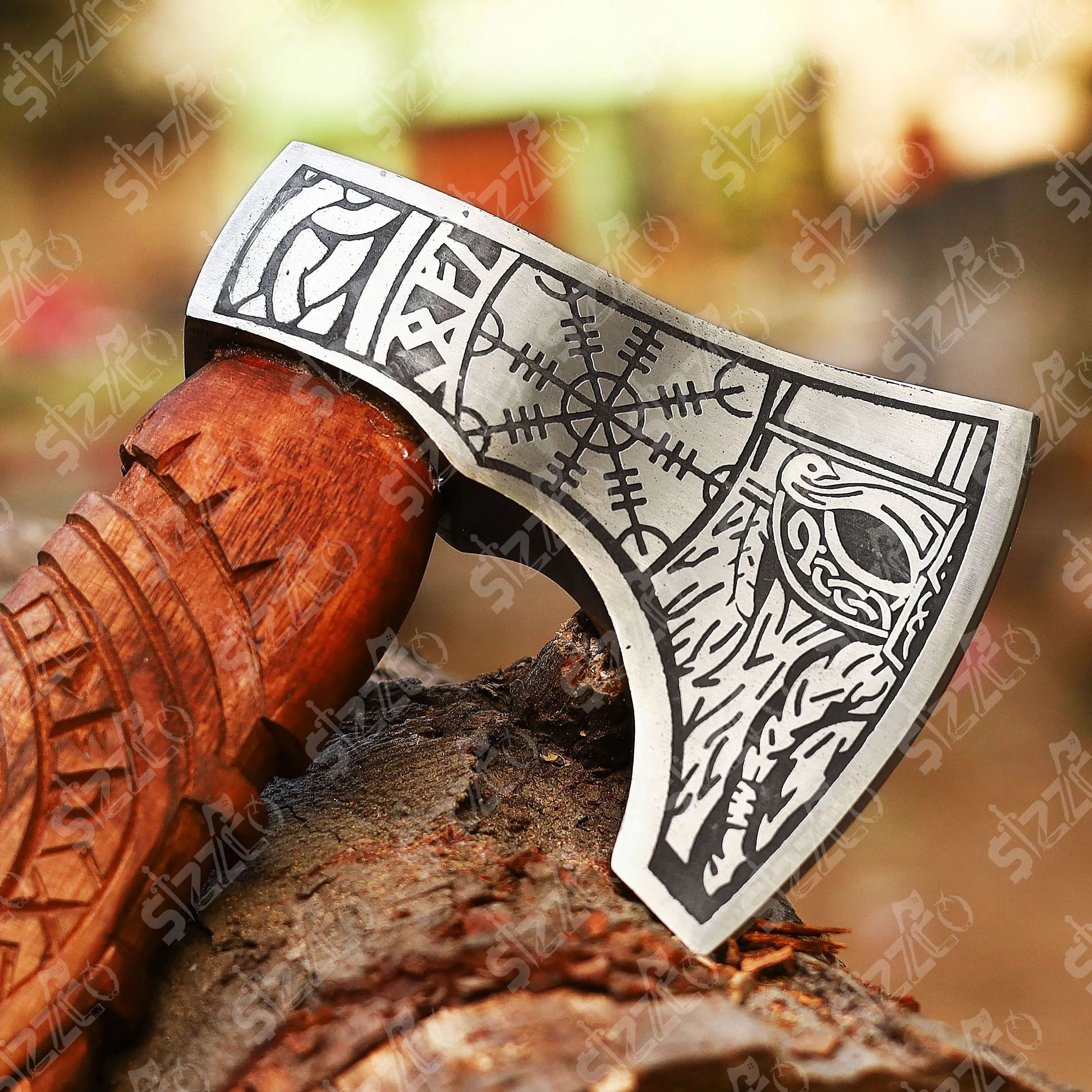 Custom Gift Forged Carbon Steel Viking Style Axe Bearded Axe Rose Wood Tomahawk Real Hatchet, Best Gift Premium Leather Sheath
