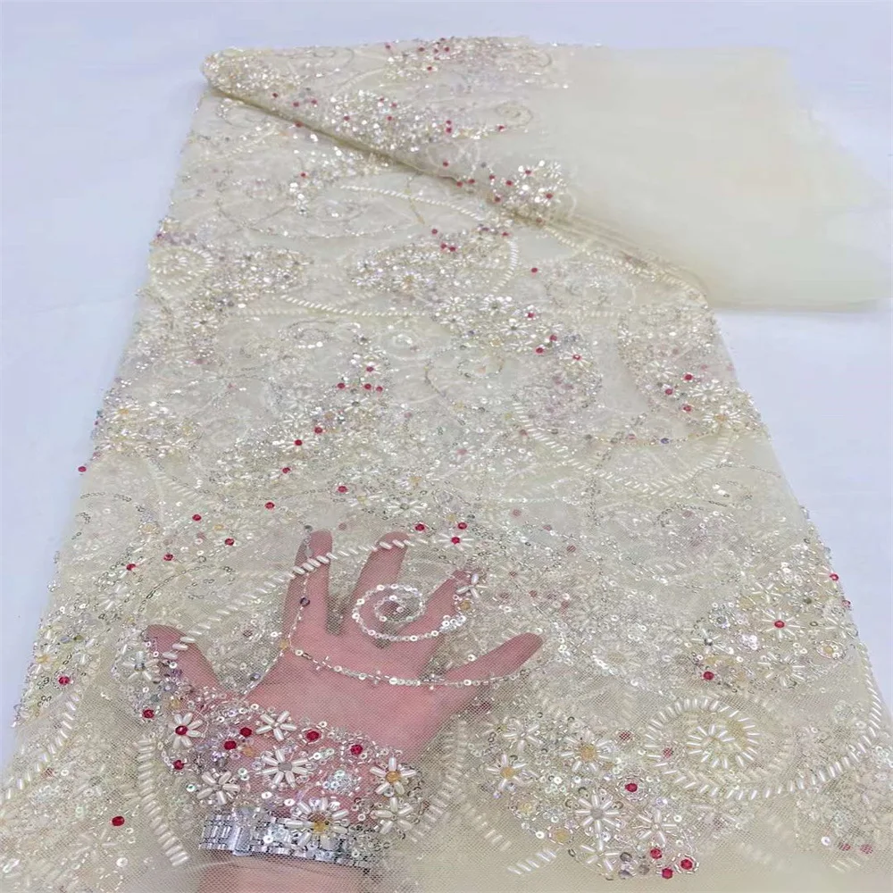 High Quality Wholesale Price Embroidery Lace Fabric In India Luxury sequins beads french lace graceful embroidery designs