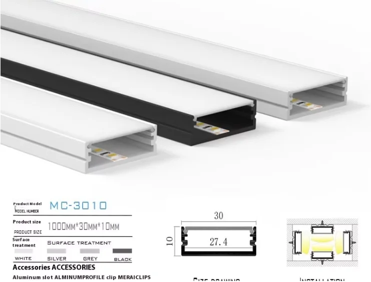 Wholesale 30x10 LED Linear Light Surface-Mounted Concealed U-Shaped Aluminum Groove Square Anodized Wire-Shaped Aluminum