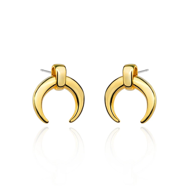 Gold Plated Copper Horn Earrings Half Crescent Moon Earrings Curved Moon Stud Earrings For Women
