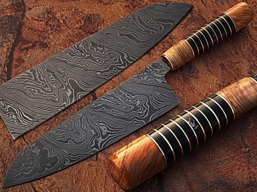 Top Quality   Custom Handmade Damascus Steel Kitchen Chef  Knife Vegetable Cutting Knife With Leather Sheath