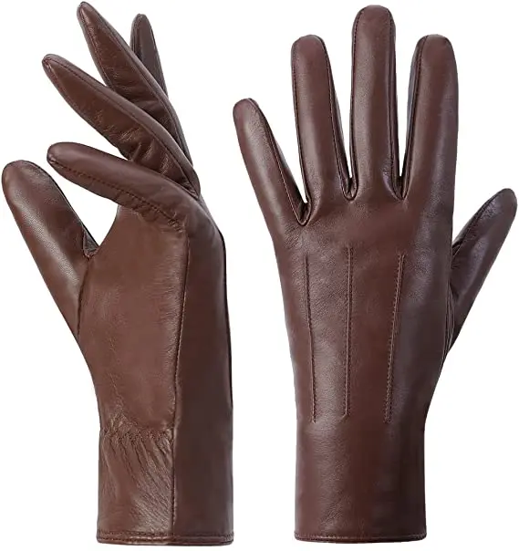 Red Leather Full Feigner Genuine Sheepskin Leather Gloves, Warm Touchscreen Texting Cashmere Driving Motorcycle Dress Gloves