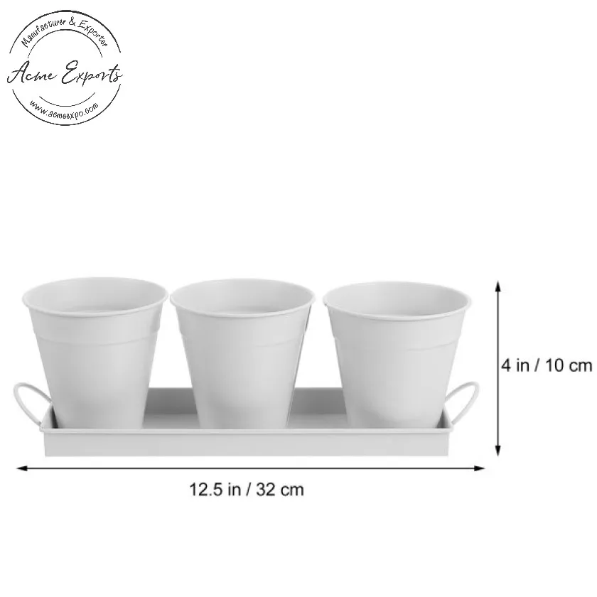 Best Quality  4 Piece Galvanized Iron Planter Small Pots and Removable Display Tray with White Finished for Flowers and Herbs