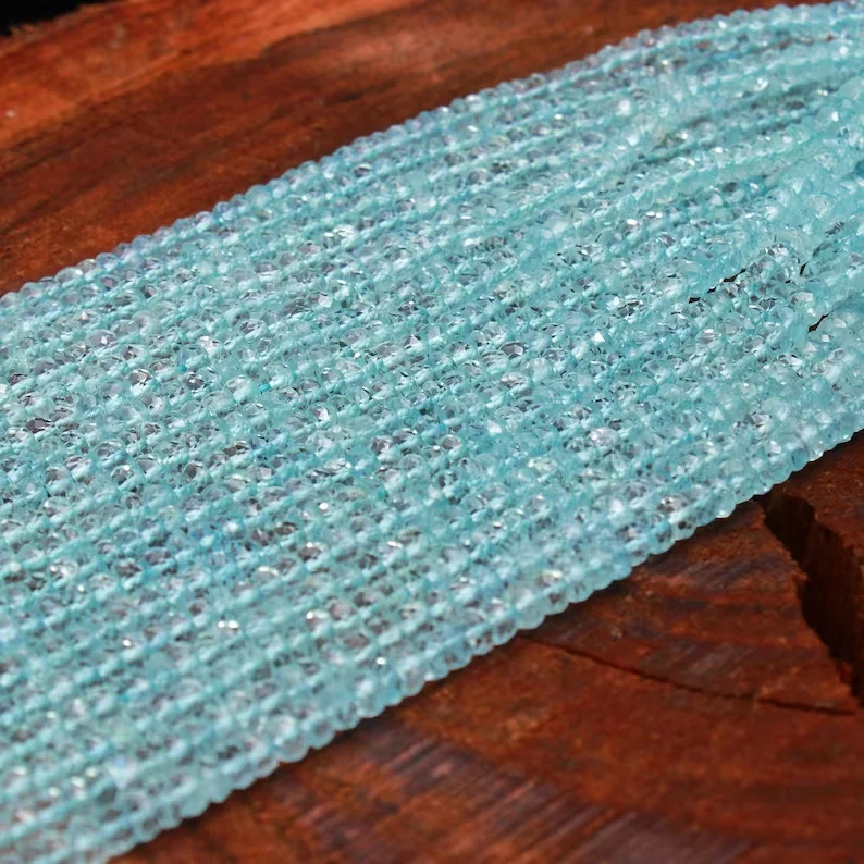 Strands fashion Rare Micro Faceted Rondelle crystals healing stones Aquamarine Gemstone beads