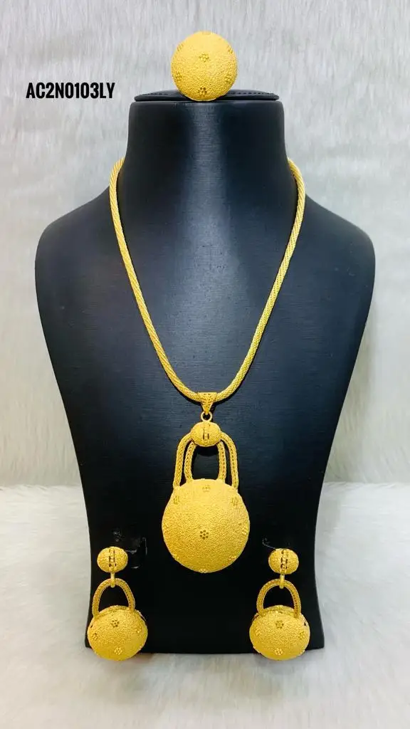 Fashion New Trendy Style Long Necklace Set With Earrings & Rings 18K Gold Plated One Gram Jewellery for