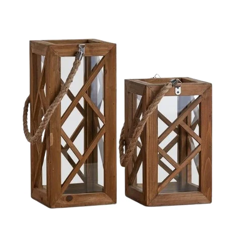 Rope Handle Home Garden and Wedding Decoration From Indian Supplier Gift of Light Decorative Wooden Lantern