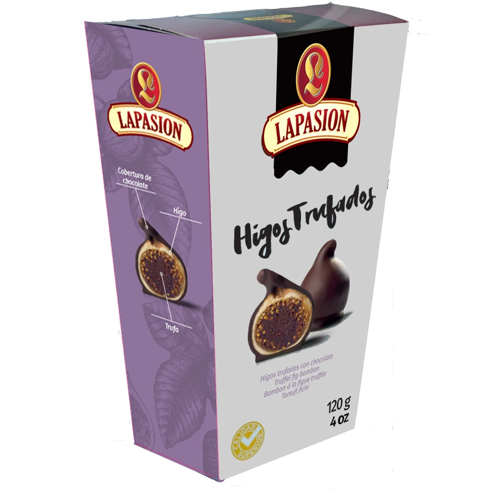 Excellent fig filled with truffle made with orange liquor and covered with pure chocolate 120g for supermarkets