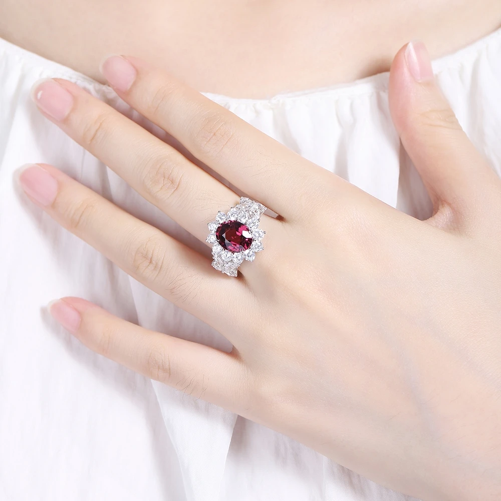 4.8ct Natural Garnet Ring Luxurious Gift S925 Sterling Silver Women Engagement Wedding Diamond Red Gemstone Ring
