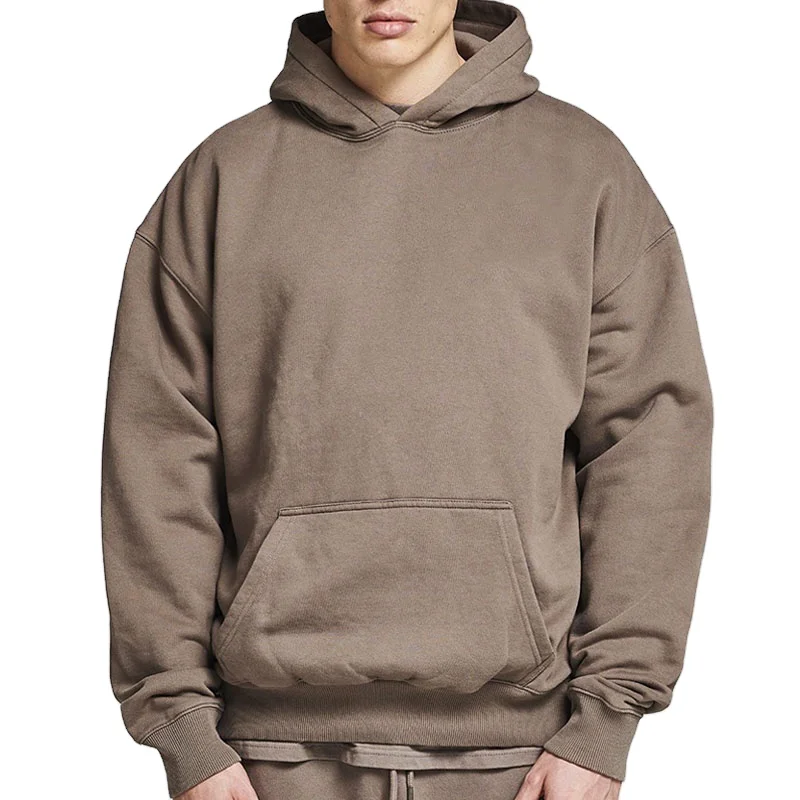 Men High quality Cotton Thick Heavy French Terry Fleece Pullover Hoodie Custom Drop shoulder Fleece Oversized Hoodies