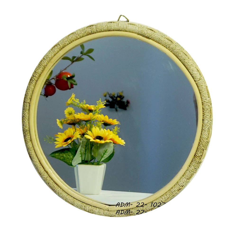 Handmade Round Decorative Wall Rattan Decorative Wall Mounted Decor Bedroom Mirror Made In Vietnam