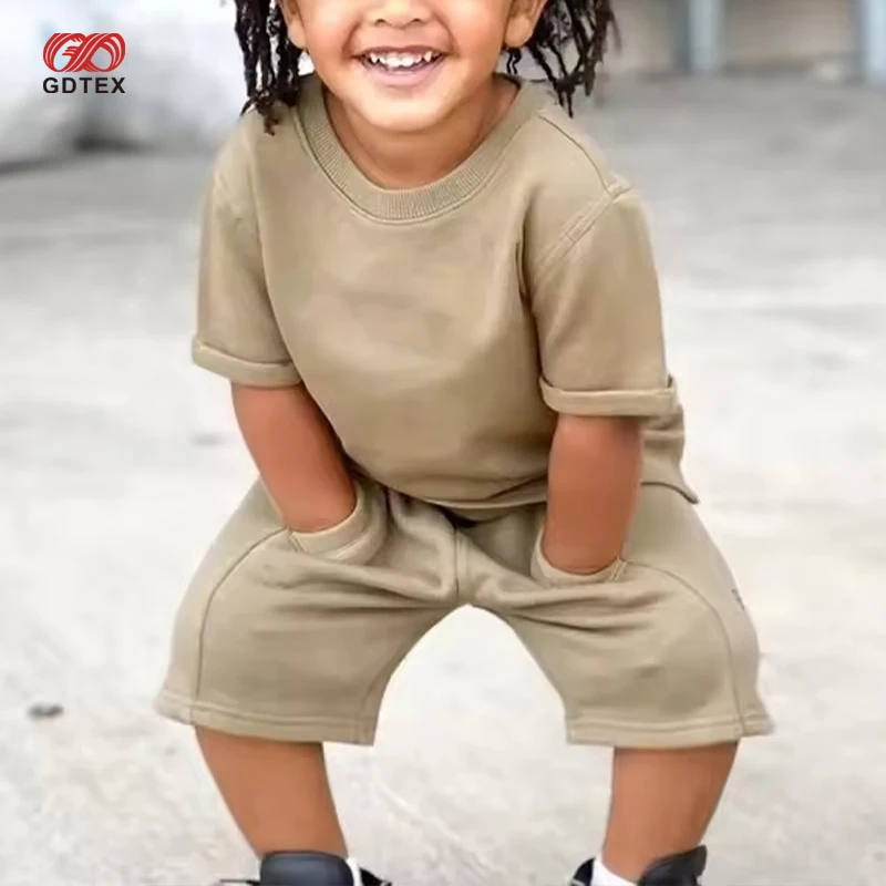 GDTEX Custom Negotiable Price Custom Summer High Street Toddler Boys Clothes Set T shirt And Shorts  2 Pcs Kid Jogger Sets