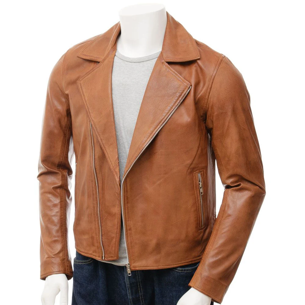 Leather Jackets for Men Faux Bomber Jacket Men Motorcycle Lapel Asymmetric Zip-Up Belt Slim Fit Biker Coat