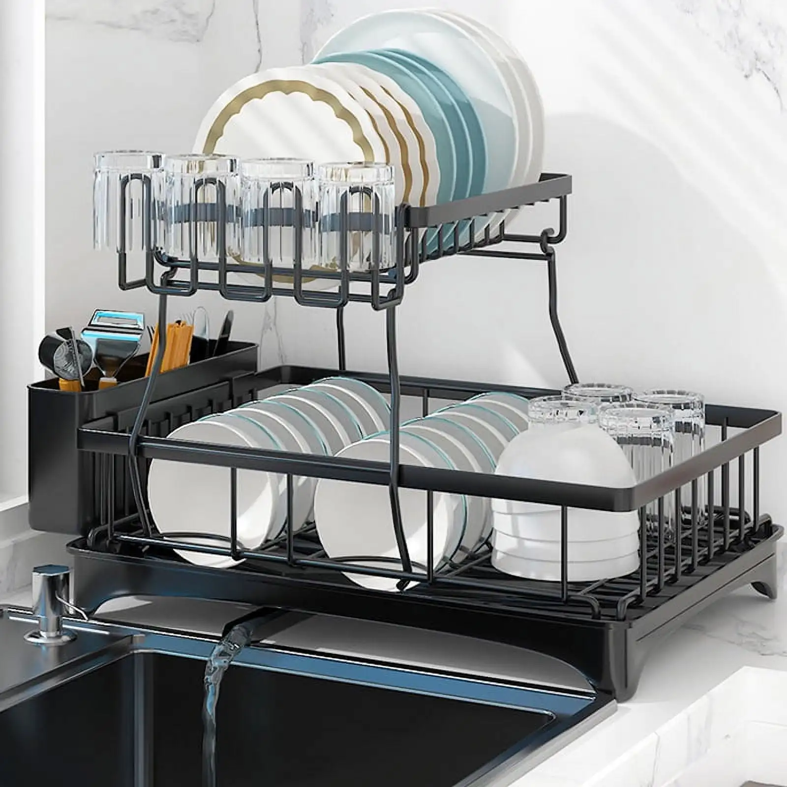 Wall Mount Kitchen 5 Shelf Utensils Dish Rack  Stainless Steel Utensil Rack/Stand  Dish Stand Holder Kitchen Organizer Utensils