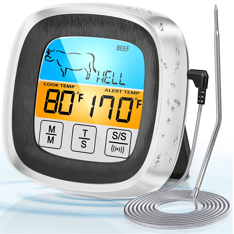 Touchscreen instant read oven grill bbq cooking thermometers long probe kitchen timer smoker digital meat food thermometer