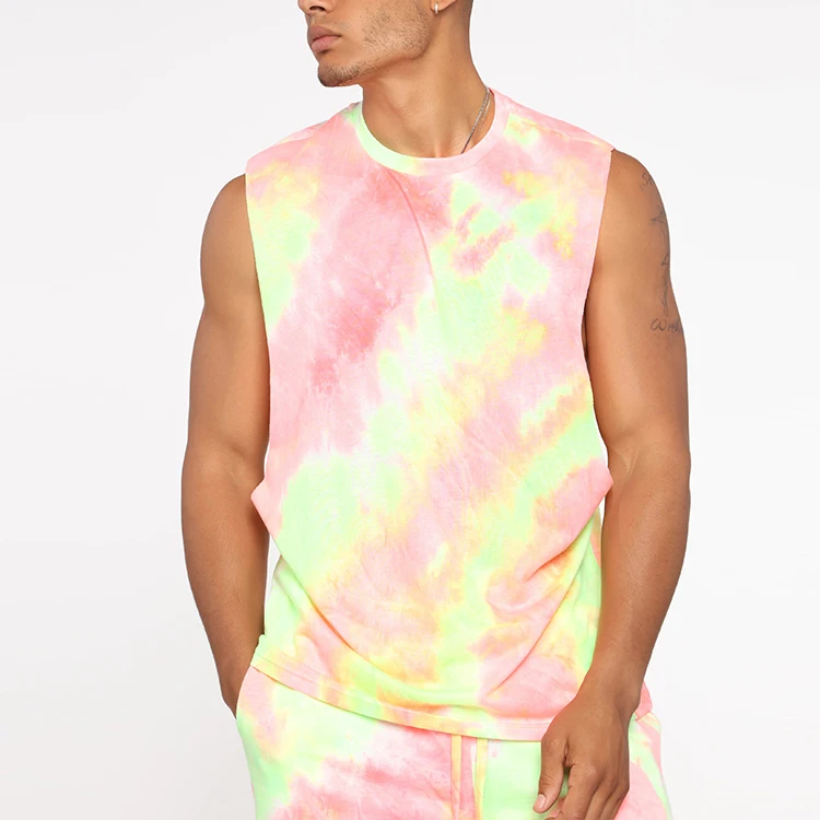New Arrival Custom Logo Printed Gym Wear Sports Tank Top Stylish Tie Dye Gym Singlet Vest For Men