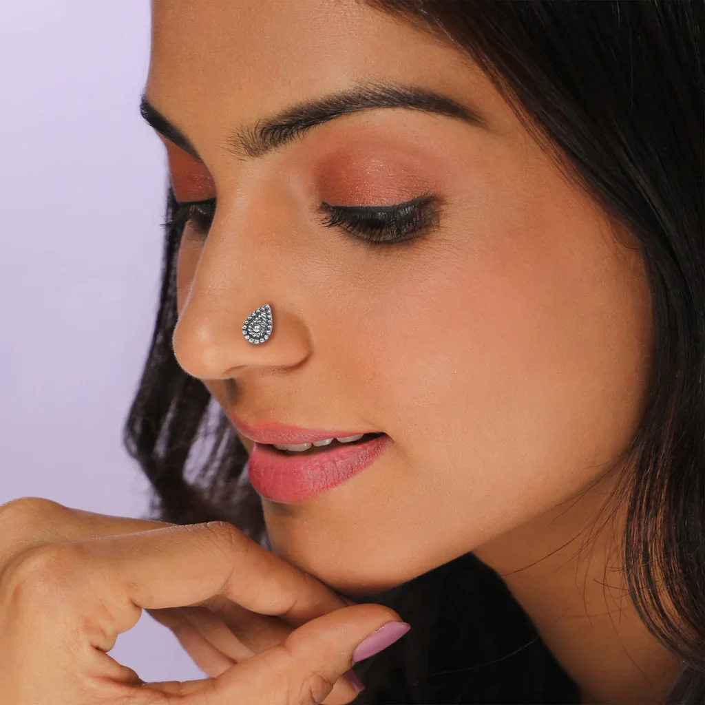 GIVA Oxidised Silver Classic Nose Pin and Nose Rings | Nose Pin For Women & Girls | 6 Months Warranty