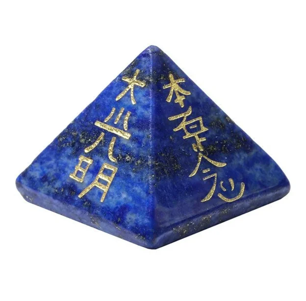 Best Quality Hot Sale Bulk Natural Lapis Lazuli Reiki Symbol Engraved Pyramid 30 mm Approx  Pyramids Set