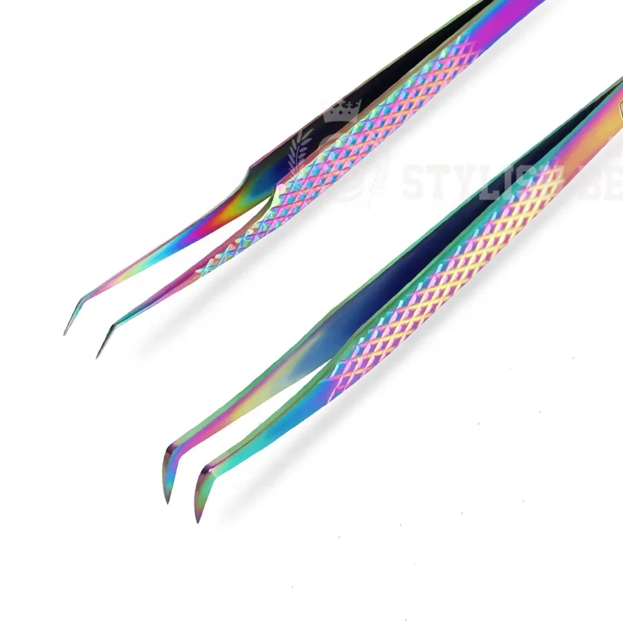 Professional Eyelash Extension Tweezers Wholesale Beauty Russian Private Label Volume  Pointed Diamond Grip Eyelash Tweezers