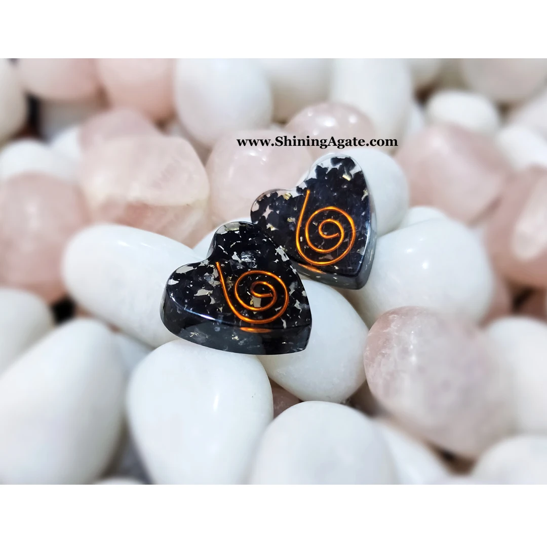 Black Tourmaline Shungite Crystal Stone Heart Shape EMF Protector Phone Grip Radiation Protection Orgonite Energy Phone Grip