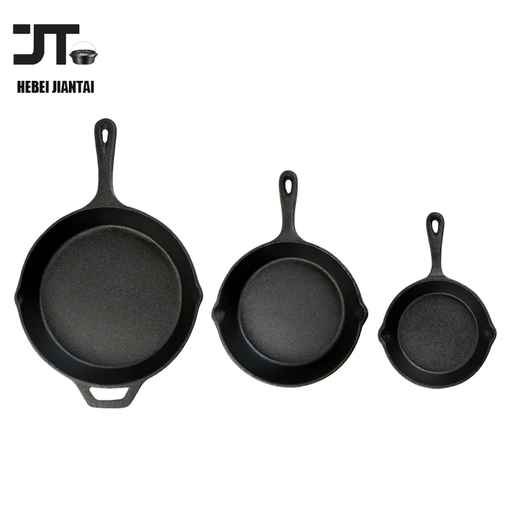 Pre-Seasoned Cast Iron Skillet 3 Pieces Kitchen Frying Pan Nonstick Cookware Set w/Drip Spout, For Electric Stovetop