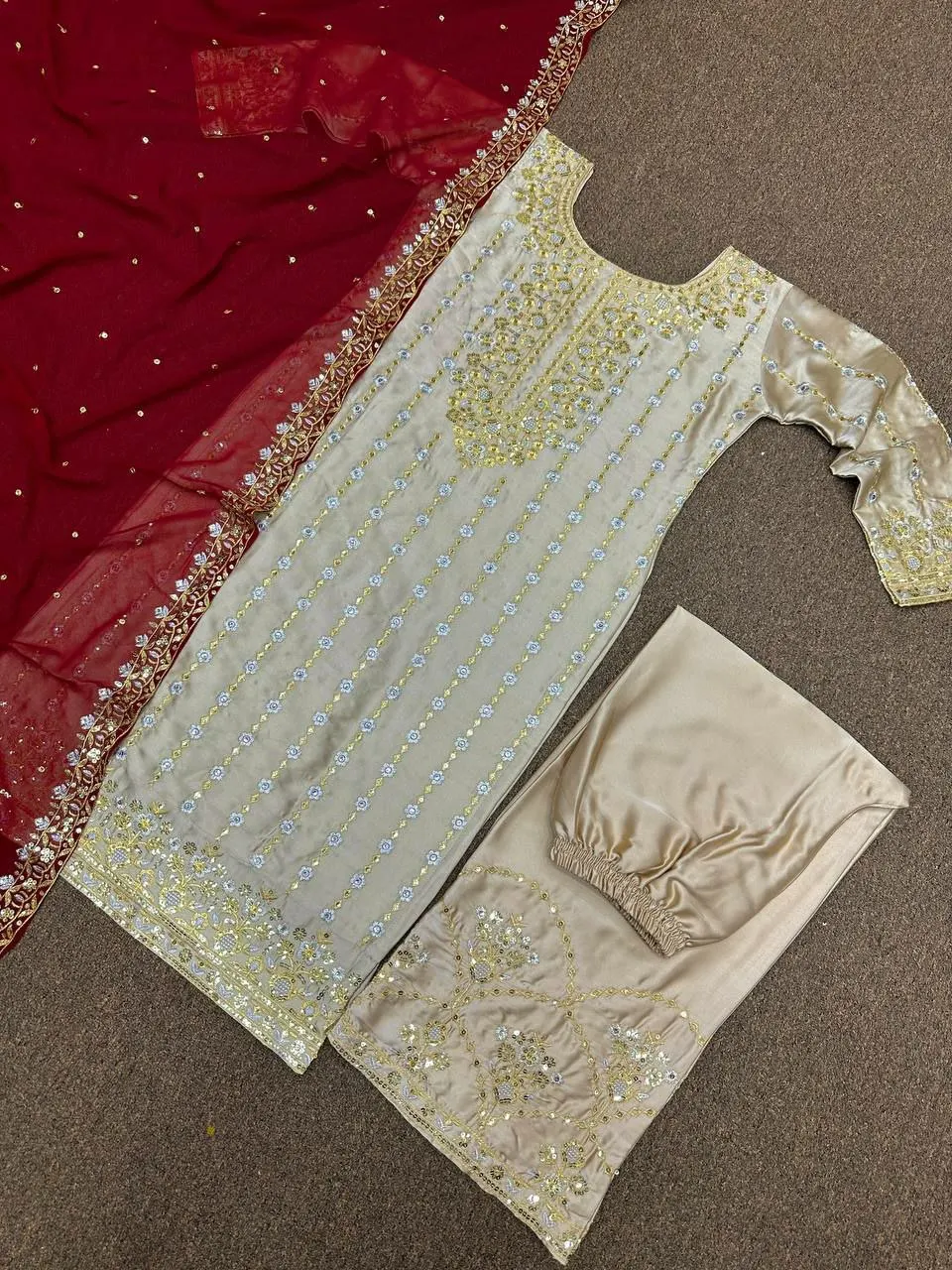 Новый дизайнерский индийский традиционный костюм из плотного шелка Devsena Salwar Kameez в этническом Пакистанском Стиле с длинными рукавами