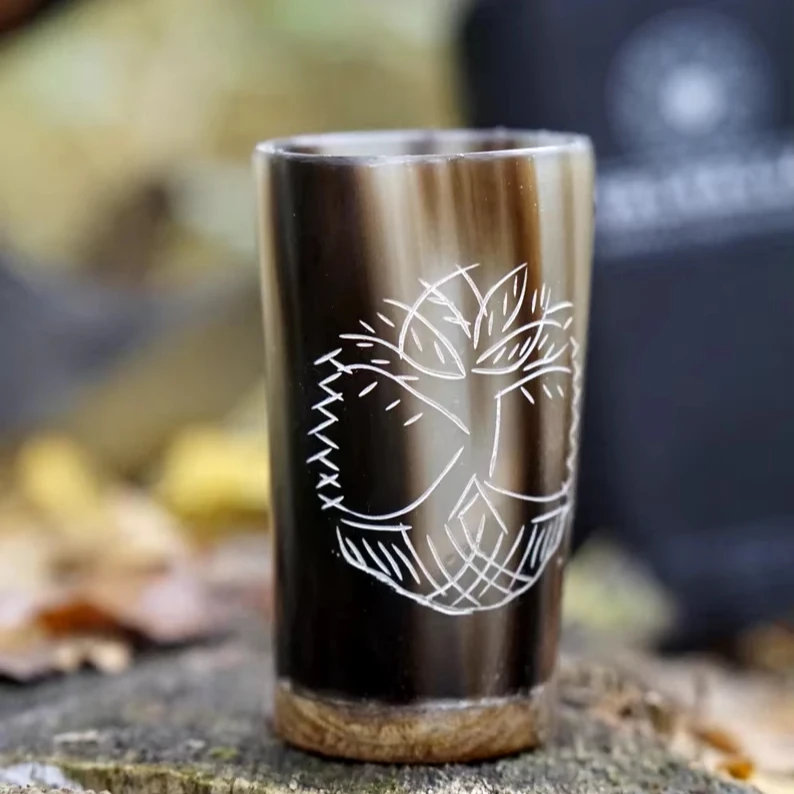 Genuine Handcrafted Carved Horn Shot Glass Viking-Inspired Barware from ArtisanVibe Indian seller