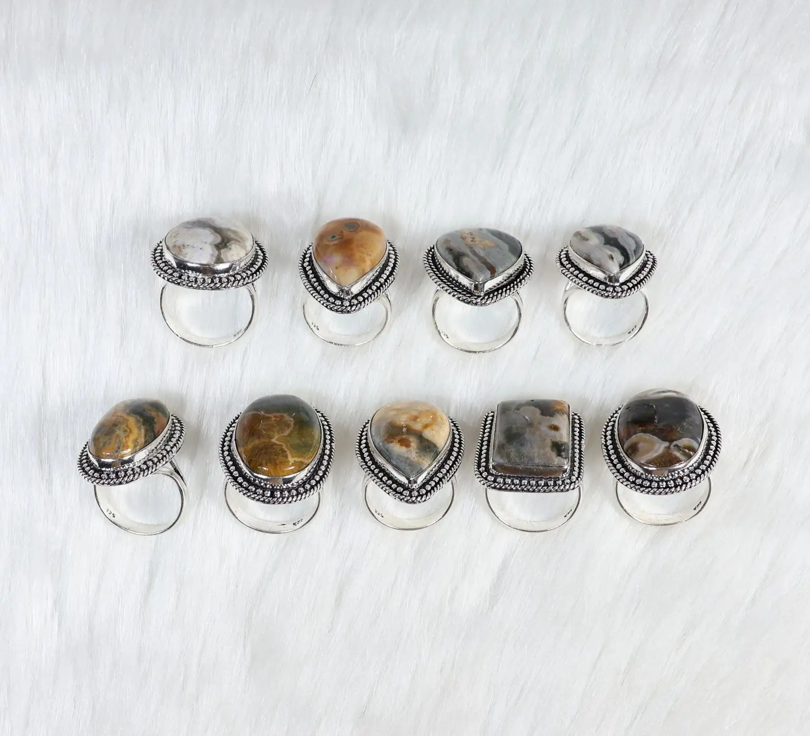 Natural Ocean Jasper Ring for Wife Handmade Cabochon Rings Ocean Jasper Gemstone Jewelry Silver Plated Ring Lot Birthday Gift
